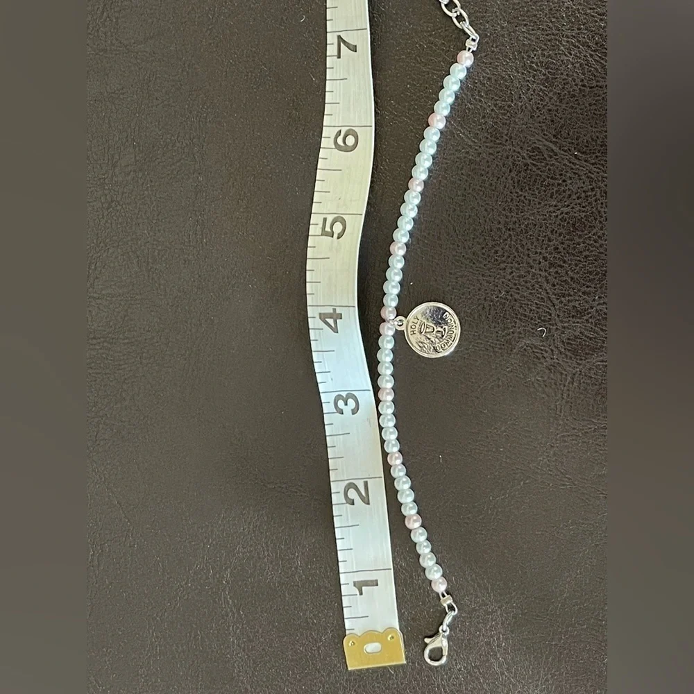 Faux pearl bead First Communion child bracelet with adjustable links